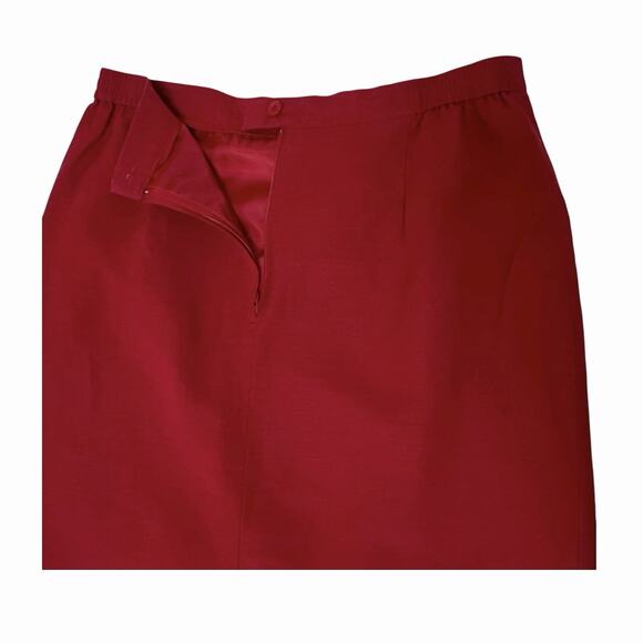 Joan Leslie Midi Pencil Skirt Size 14 Red Linen Blend Back Zip Lined Classic Vtg - Picture 5 of 9
